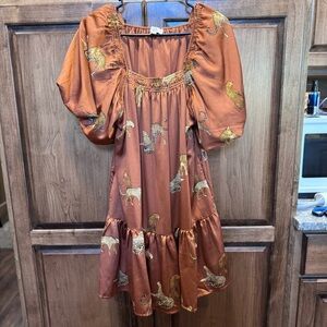 Entro Cheetah Print Puff‎ Sleeve Tiered Mini Dress | Size Small